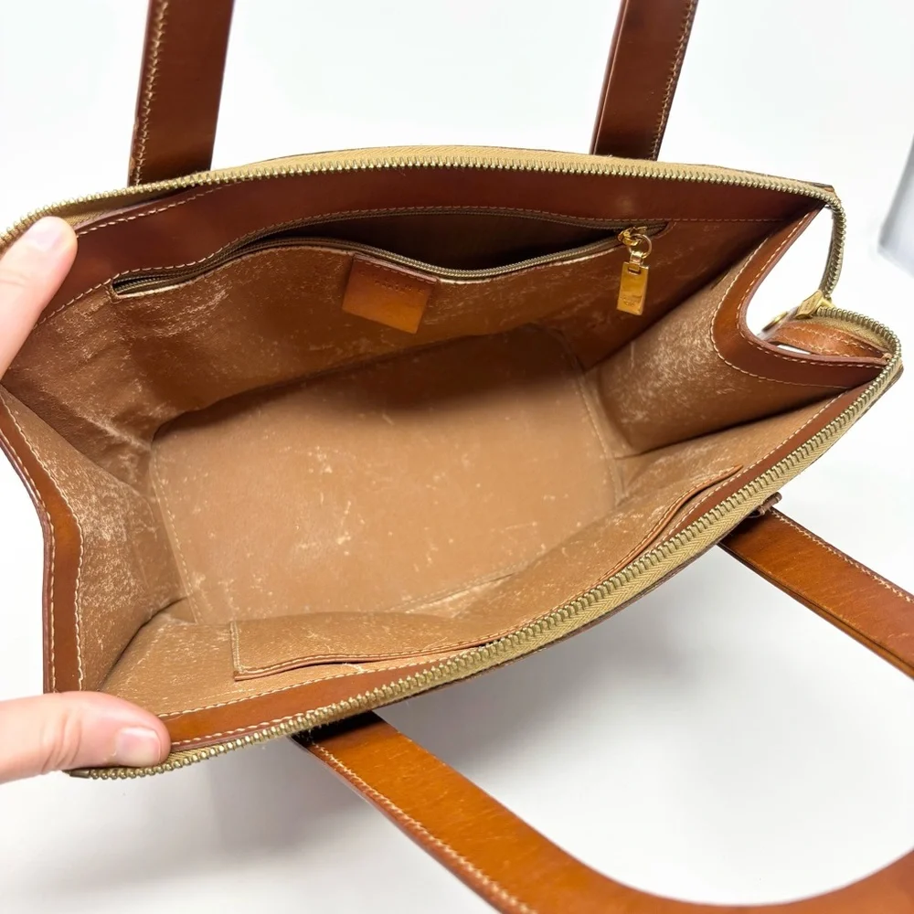 Vintage Céline Macadam Triomphe Monogram Tote Bag Brown Tan Leather 1990s - Picture 12 of 16